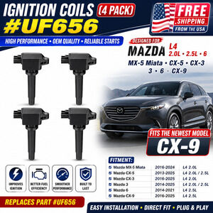 Ignition Coils (4 Pack) #UF656 Mazda MX-5 Miata CX-5 CX-3 3 L4 2.0L 6 CX-9 2.5L